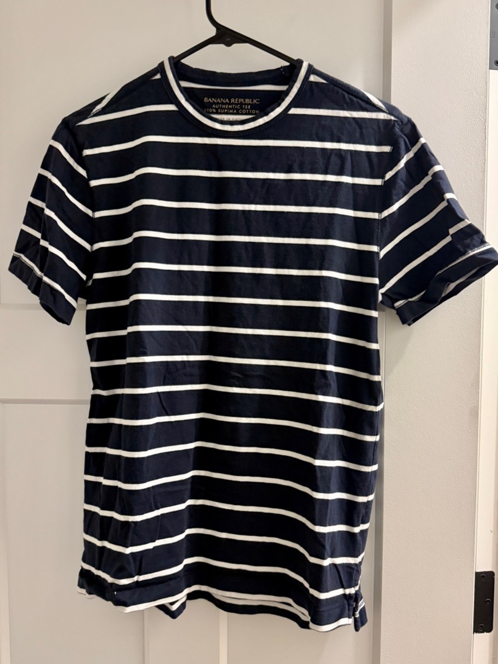 Banana Republic Navy & White Striped Short Sleeve Tee